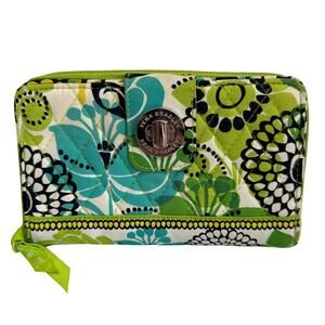 Vera Bradley Lime's Up Turn Lock Large Organizational Wallet Clutch Floral